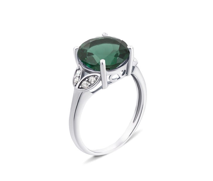 Серебряное кольцо с зеленым кварцем и фианитами (1963/9р)