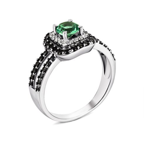 Серебряное кольцо с зеленым кварцем и фианитами (1546/1р-QGR)