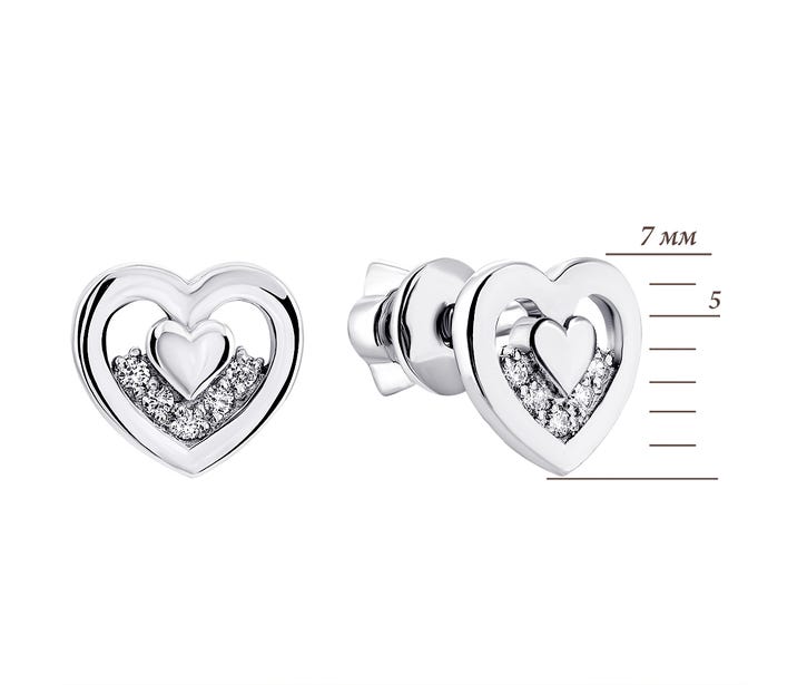 Срібні пусети Серце з діамантами (2410/1р-BR): цена