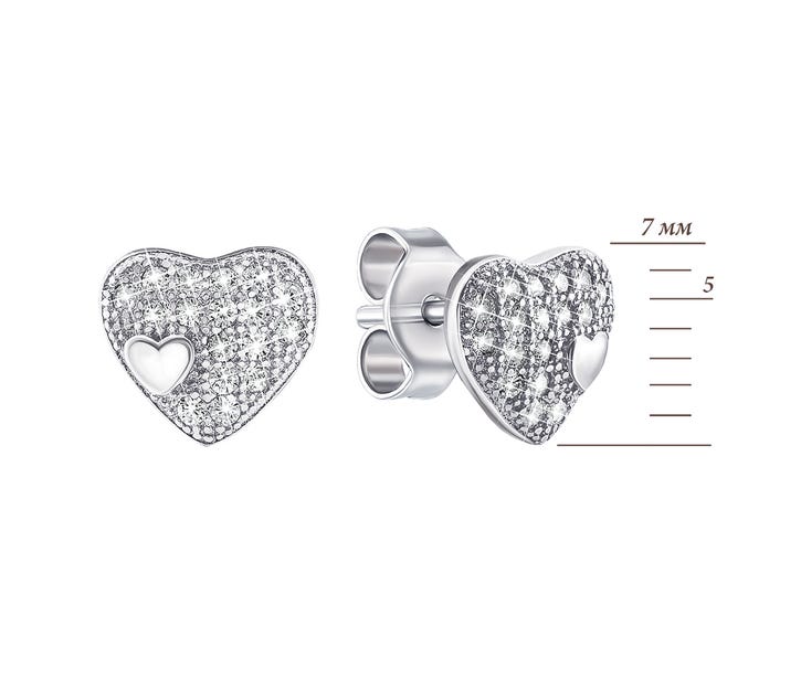 Серебряные пуссеты Сердце с фианитами (PSS0667ES): недорого