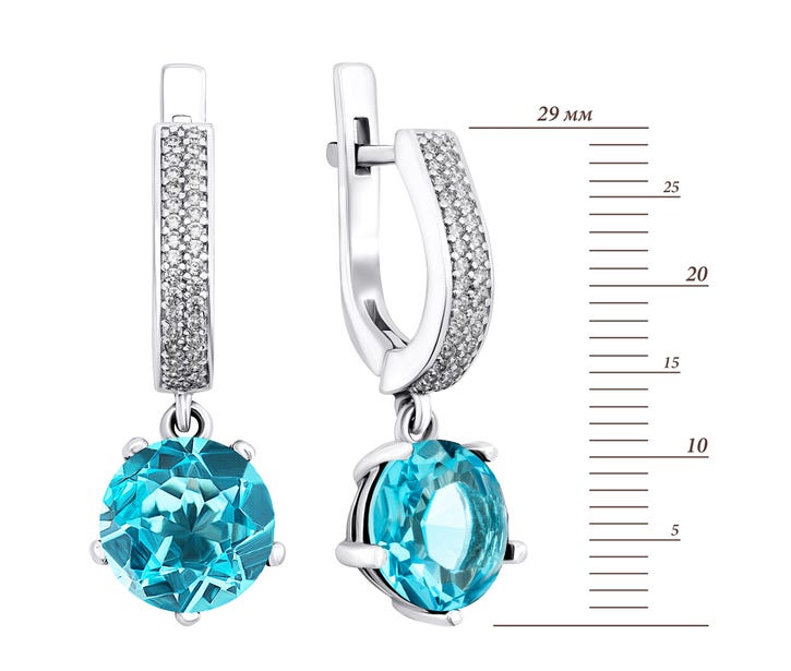 Срібні сережки-підвіски з блакитним кварцом і фіанітами (2098/9р-QSWB): цена