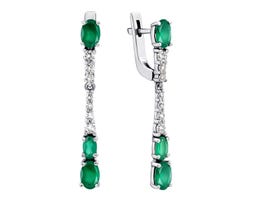 Срібні сережки-підвіски з зеленим агатом і фіанітами (2913/9р-GRAG)