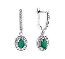 Срібні сережки-підвіски з зеленим агатом і фіанітами (Тд0051/агат-E)