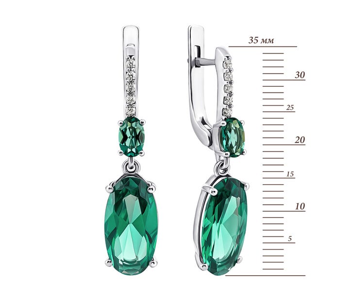 Срібні сережки-підвіски з зеленим кварцом і фіанітами (2991/9р-QGR): цена