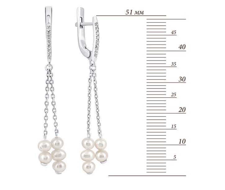 Срібні сережки-підвіски з перлами і фіанітами (2336/1р-PWT): цена