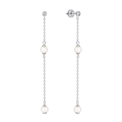 Срібні сережки-підвіски з перлами і фіанітами (С2ФЖ/828)