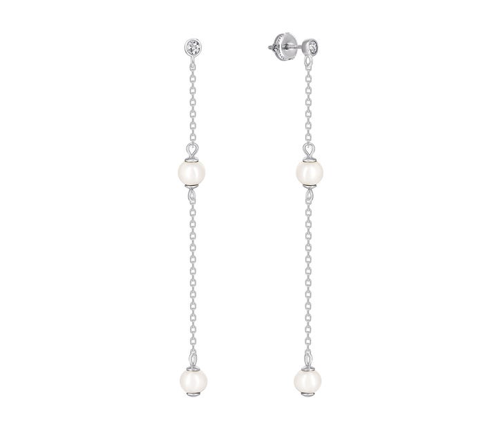 Срібні сережки-підвіски з перлами і фіанітами (С2ФЖ/828)