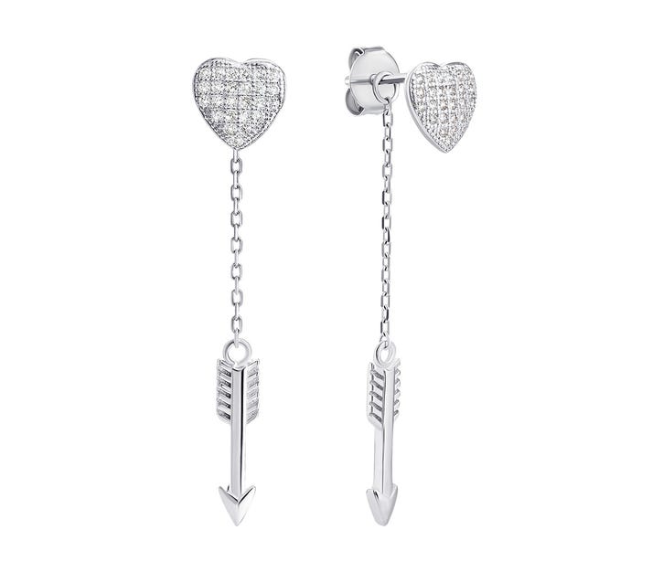 Срібні сережки-підвіски Серце з фіанітами (СК2Ф/1072)