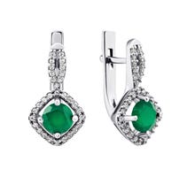 Срібні сережки з зеленим агатом і фіанітами  (2095/1р-GRAG)