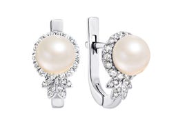 Срібні сережки з перлами і фіанітами (2266/9р-PWT)